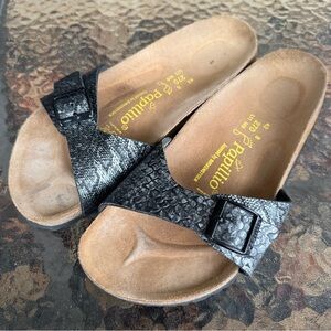Birkenstock Papillio Madrid Sandal in Black Snake Skin Print Size 42 11 Textured